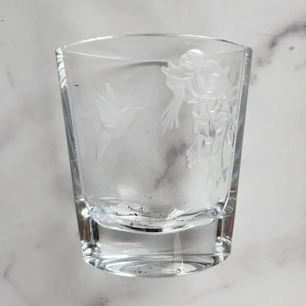 Teleflora lead crystal hummingbird floral clear glass vase Czech Republic short